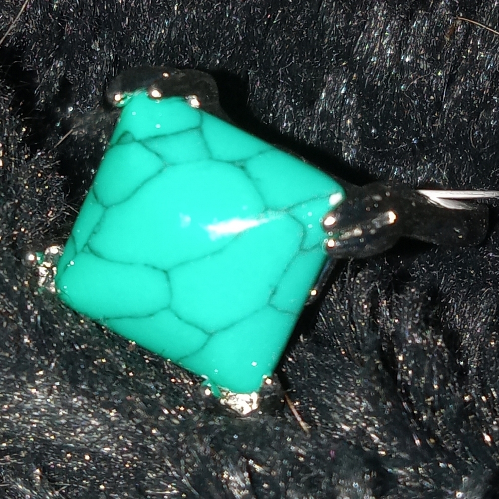 Christmas Special Square Blue "Turquoise" Stone Silverplated Ring Size 7.5